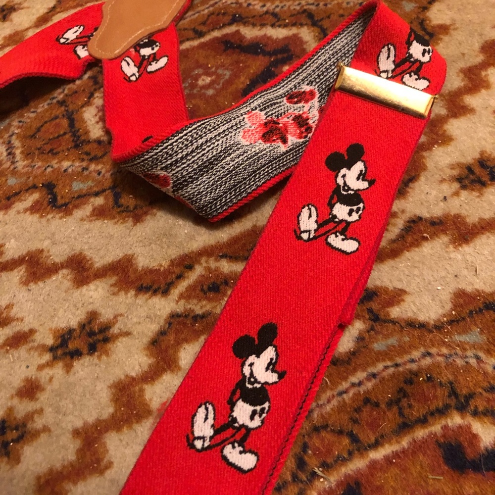 VTG Rare JG Hook Mickey Mouse Suspender Red Leather Accents Disney West Germany
